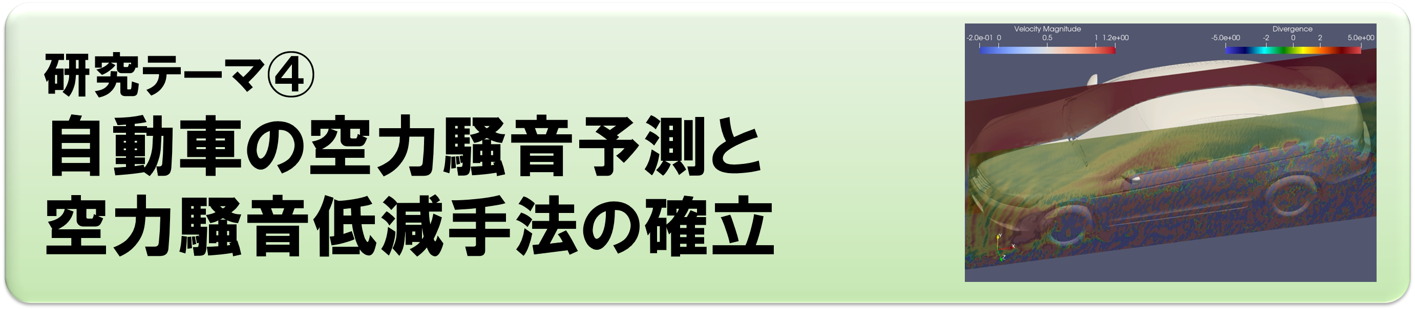 研究テーマ④：自動車の空力騒音予測と空力騒音低減手法の確立